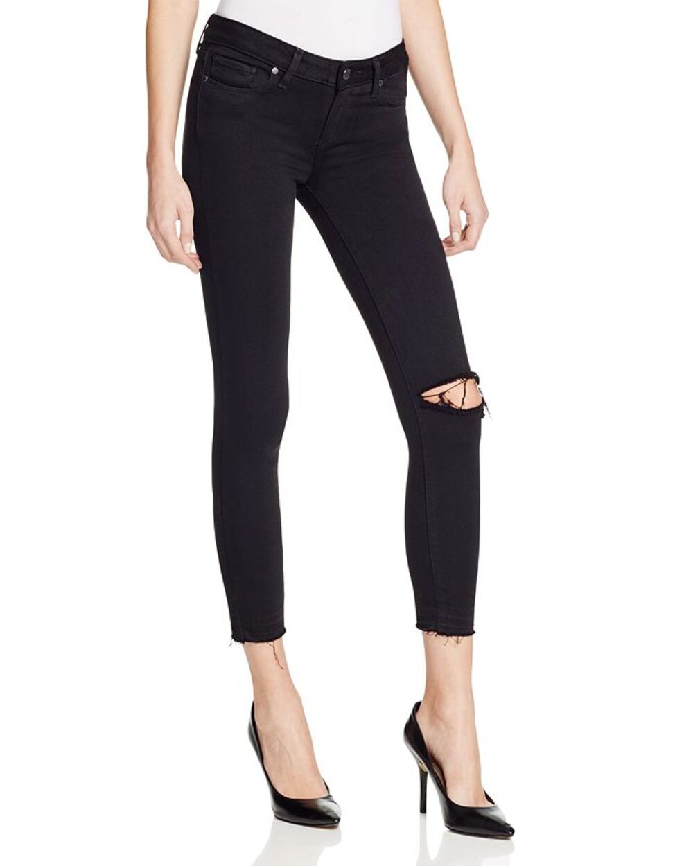 PAIGE Verdugo Crop Jeans Jet Black Destroyed Skinny Cropped Ankle Womens 31 Pant